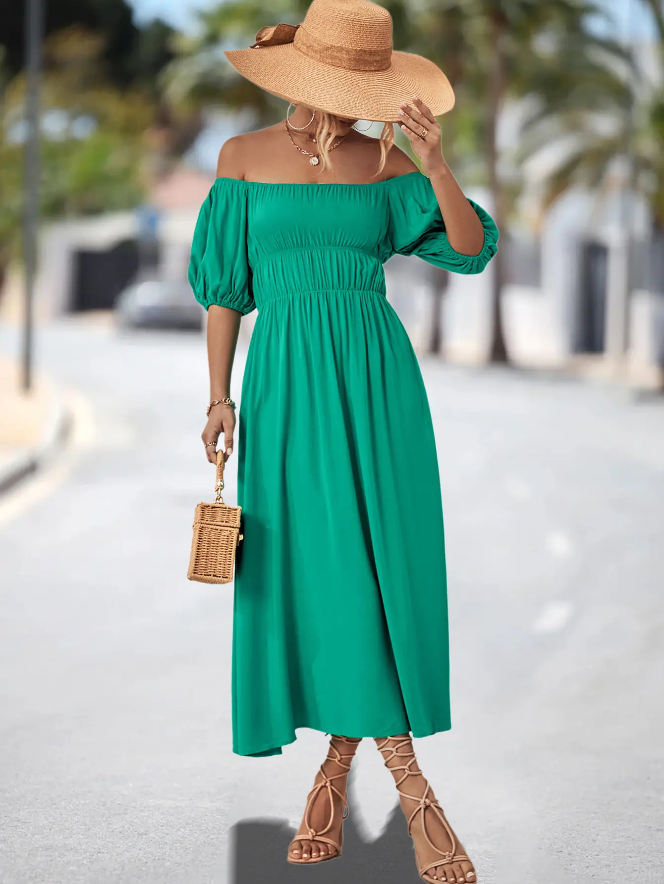 Off-Shoulder Cotton Dress for Women, Hot Peach Color, 2023 New — feature 5