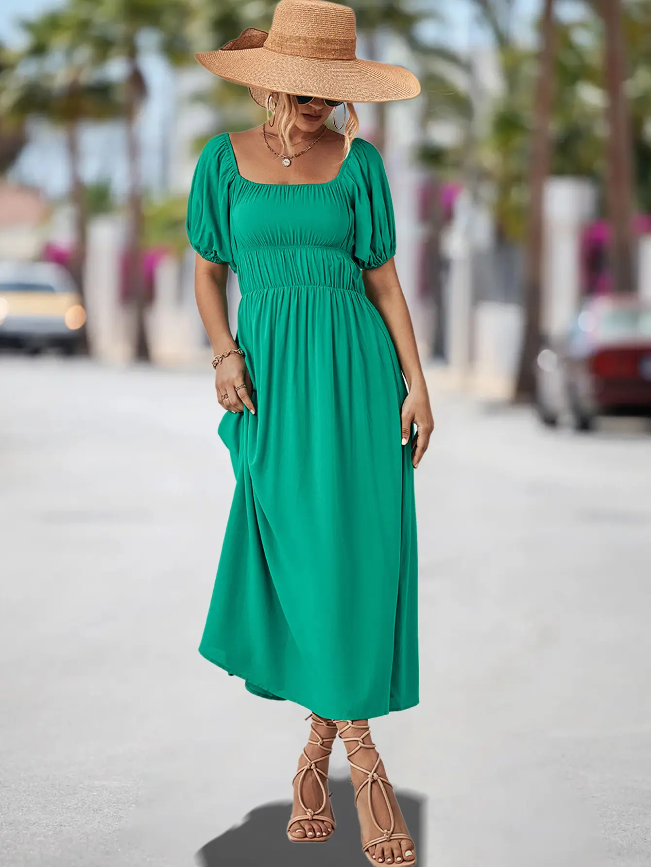 Off-Shoulder Cotton Dress for Women, Hot Peach Color, 2023 New — feature 7