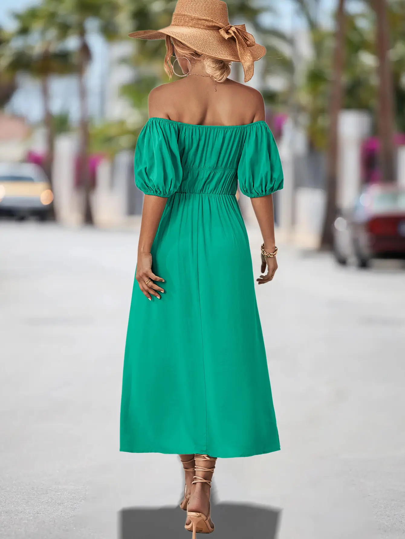 Off-Shoulder Cotton Dress for Women, Hot Peach Color, 2023 New — feature 8