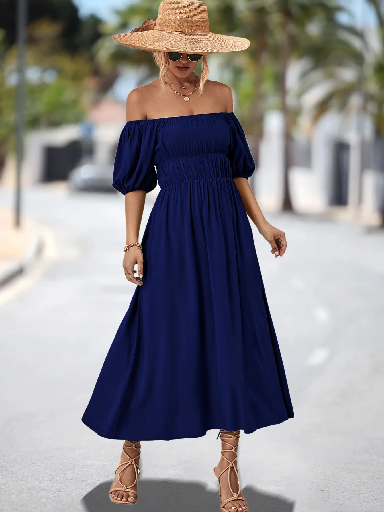 Off-Shoulder Cotton Dress for Women, Hot Peach Color, 2023 New — feature 9