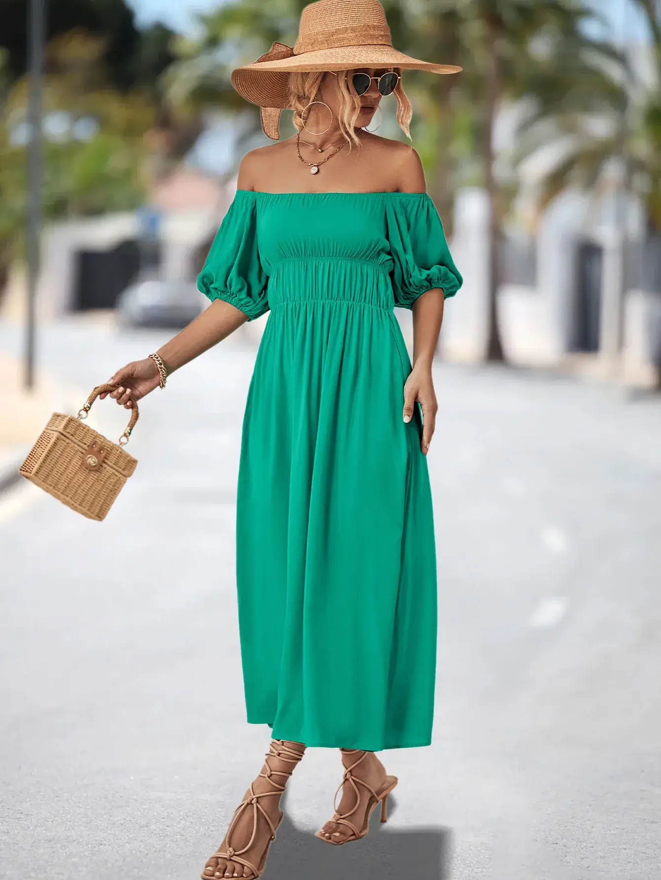 Off-Shoulder Cotton Dress for Women, Hot Peach Color, 2023 New - Image 2