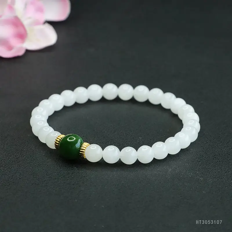 Guan Yu Jade Bracelet White Green Jasper - Image 3