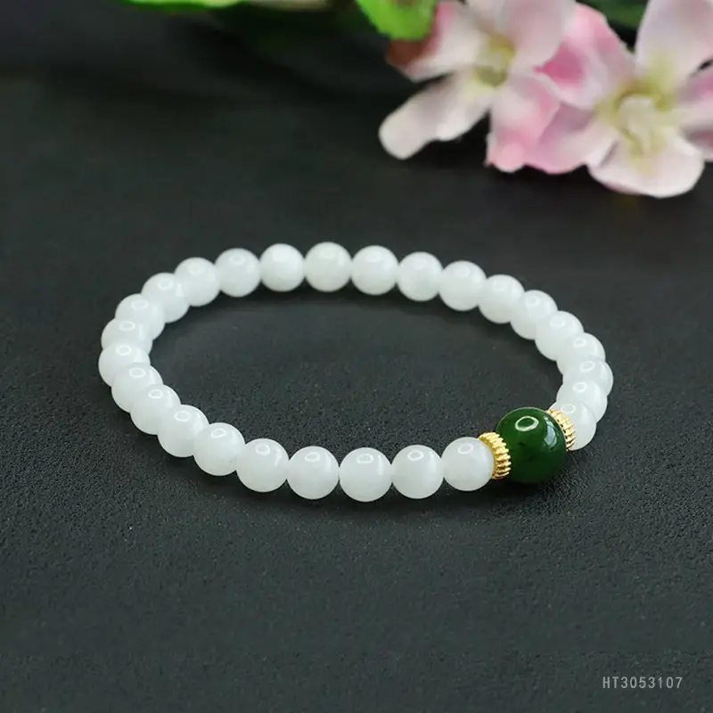 Guan Yu Jade Bracelet White Green Jasper - Image 4