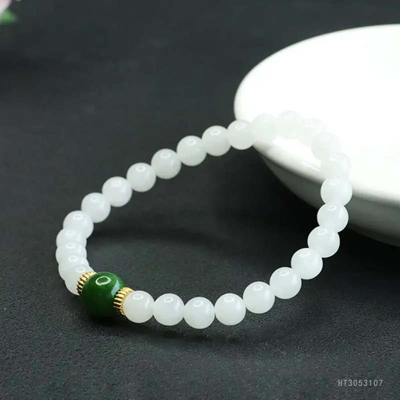 Guan Yu Jade Bracelet White Green Jasper - Image 5