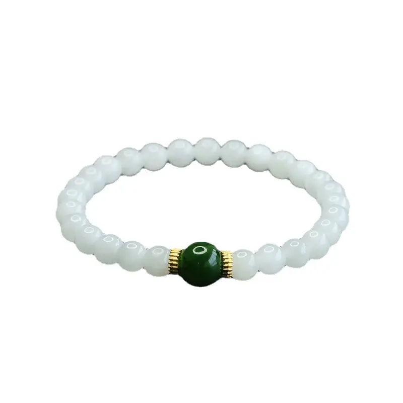 Guan Yu Jade Bracelet White Green Jasper - Image 6