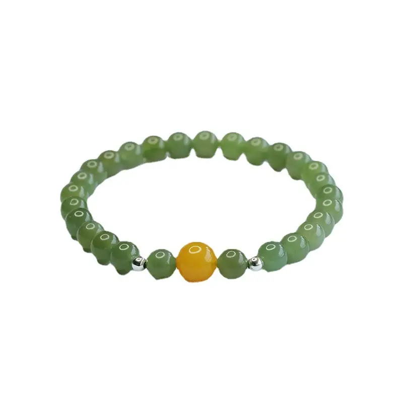 Guan Yu Jade Clear Water Bracelet with Amber Accent - Image 6