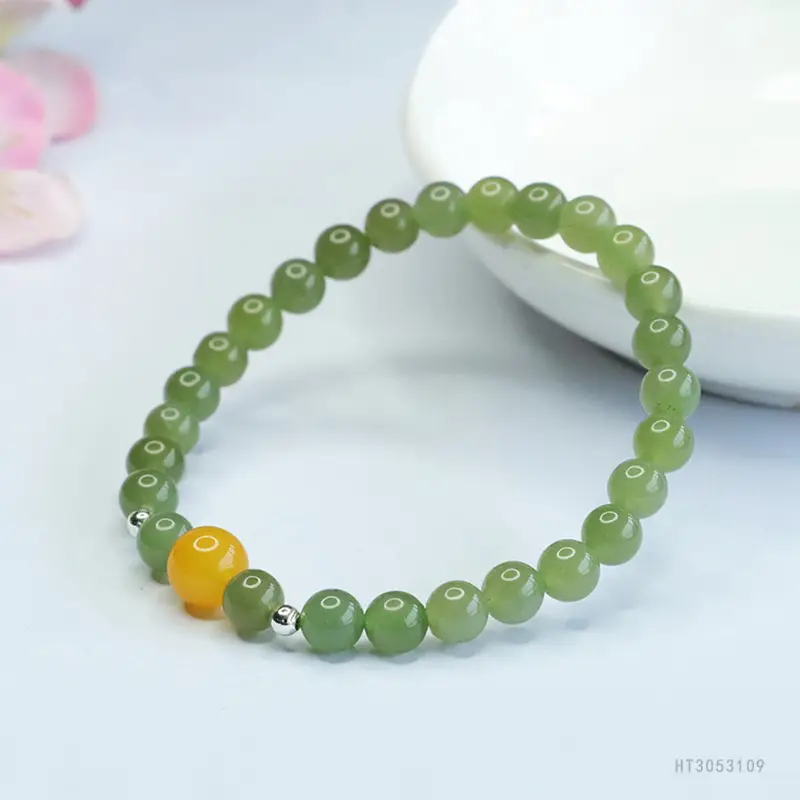 Guan Yu Jade Clear Water Bracelet with Amber Accent — feature 8