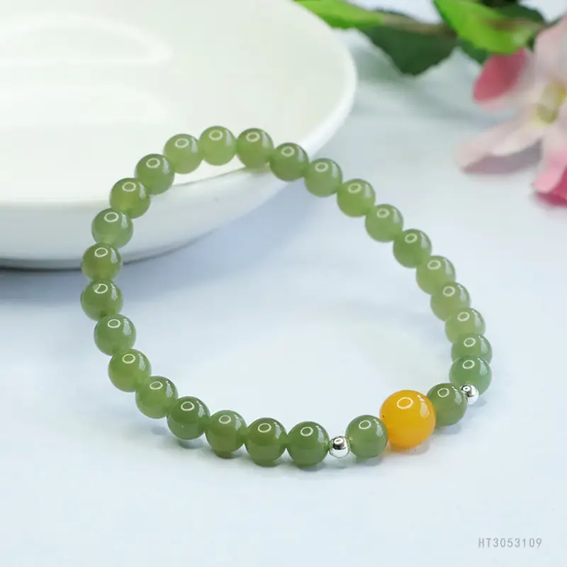 Guan Yu Jade Clear Water Bracelet with Amber Accent — feature 9