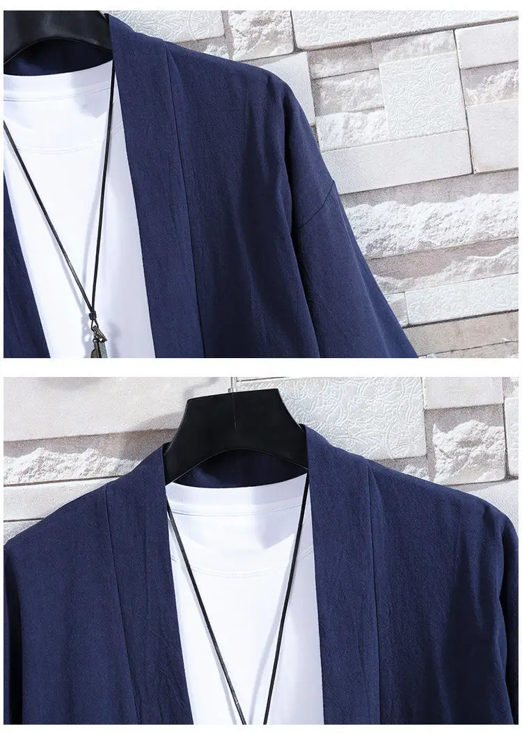 Men Japanese Style Sunscreen Suit Navy Blue 7-Sleeve — feature 11