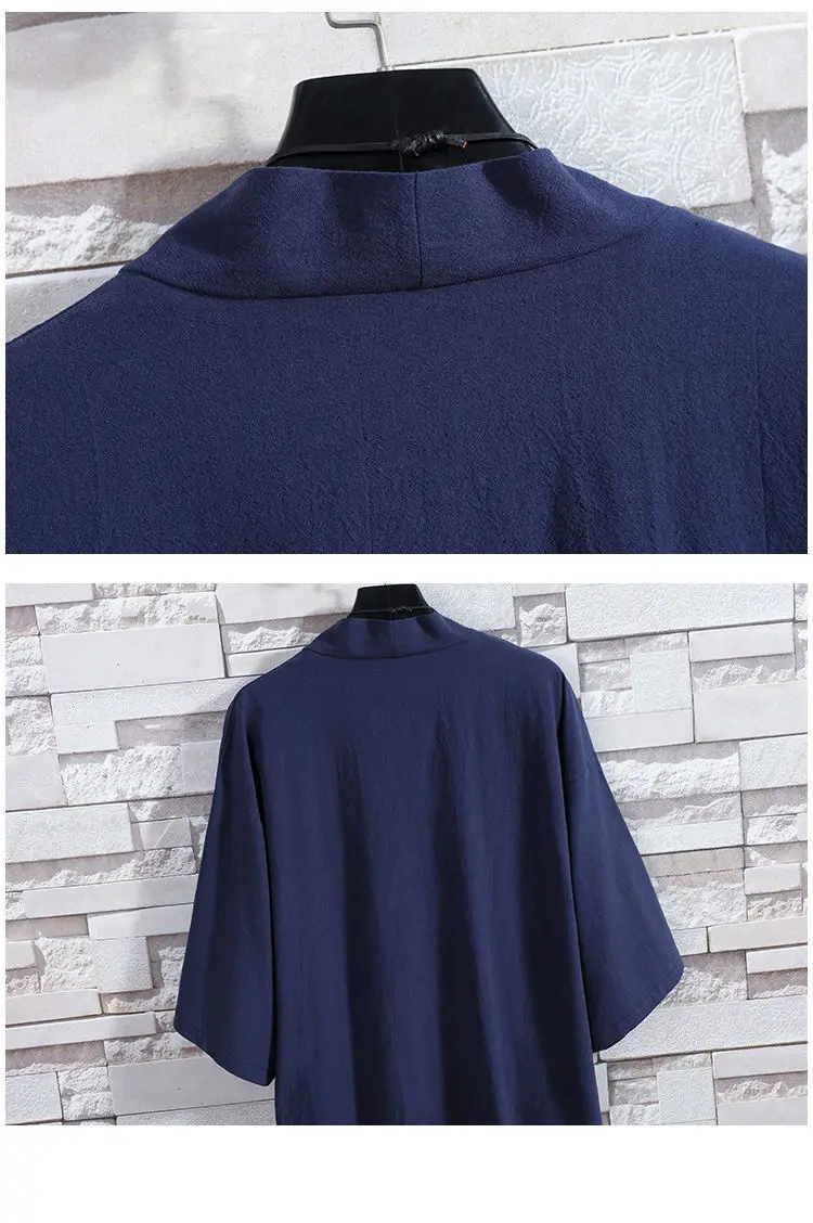 Men Japanese Style Sunscreen Suit Navy Blue 7-Sleeve — feature 13