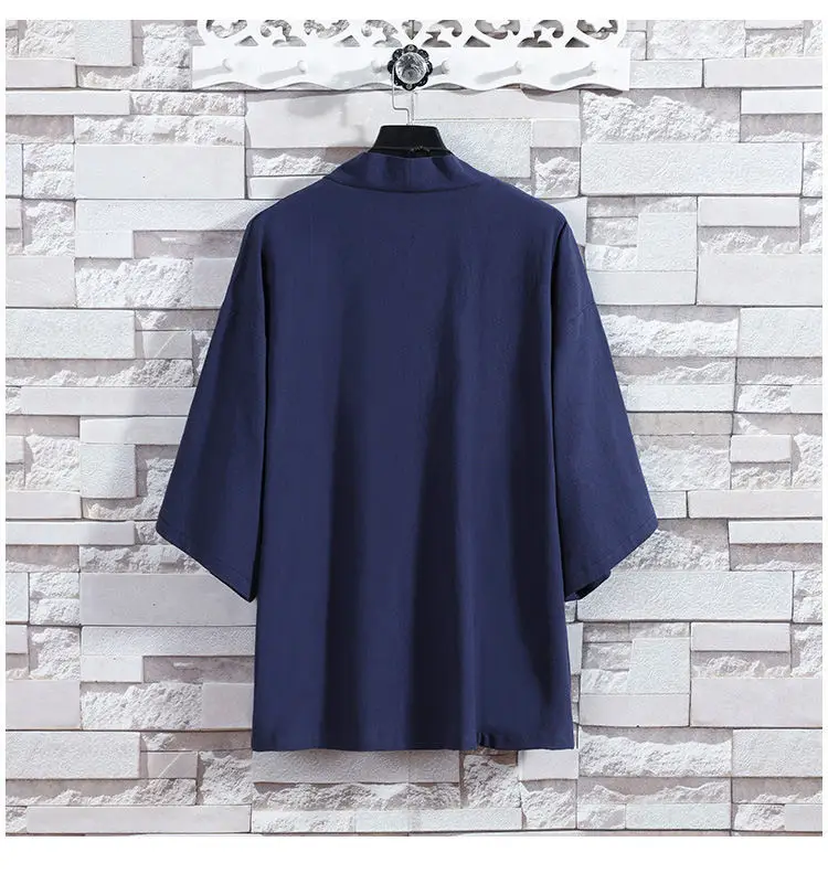 Men Japanese Style Sunscreen Suit Navy Blue 7-Sleeve — feature 9