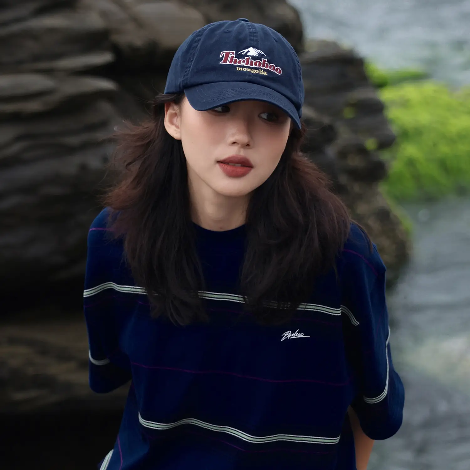 Maroon Embroidered Peaked Cap for Women Summer