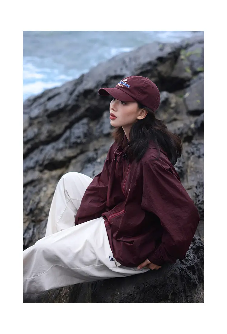 Maroon Embroidered Peaked Cap for Women Summer — feature 2