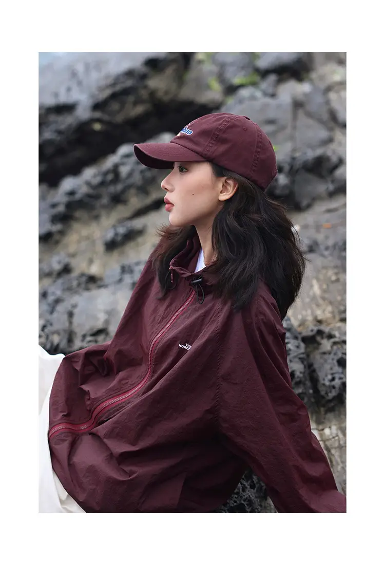 Maroon Embroidered Peaked Cap for Women Summer — feature 5