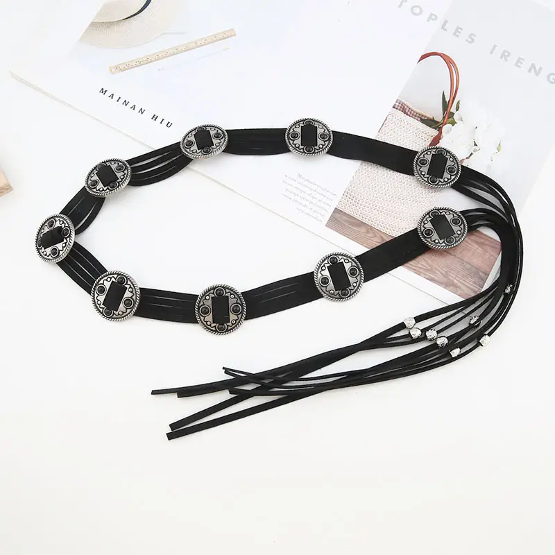 Retro Ethnic Waist Chain with Stone Inlays Brown Black - Image 5