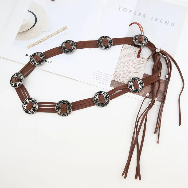 Retro Ethnic Waist Chain with Stone Inlays Brown Black - Image 6