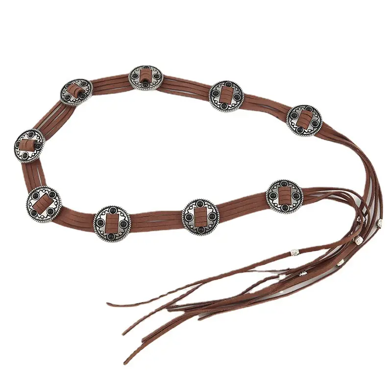 Retro Ethnic Waist Chain with Stone Inlays Brown Black - Image 7