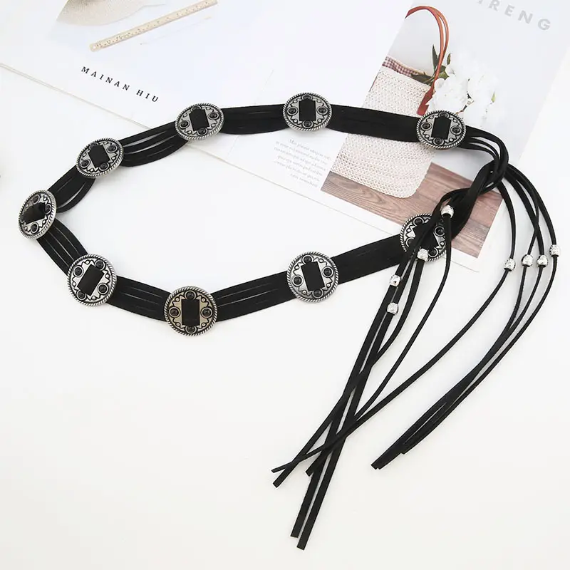 Retro Ethnic Waist Chain with Stone Inlays Brown Black