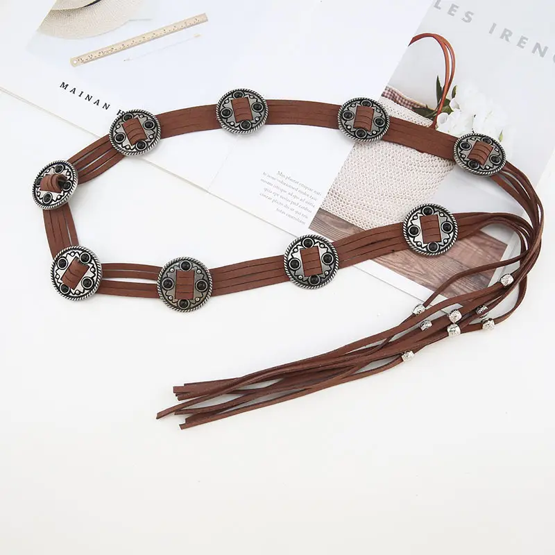 Retro Ethnic Waist Chain with Stone Inlays Brown Black - Image 2