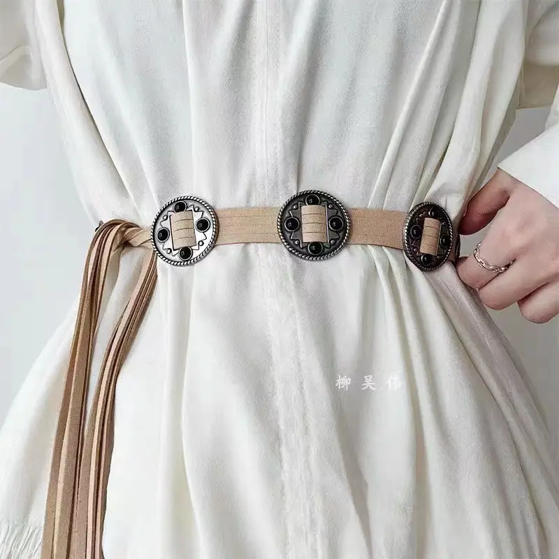 Retro Ethnic Waist Chain with Stone Inlays Brown Black - Image 3
