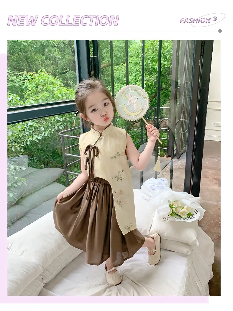 Girls Cheongsam Set Summer 2025 New Hanfu Skirt Brown — feature 1