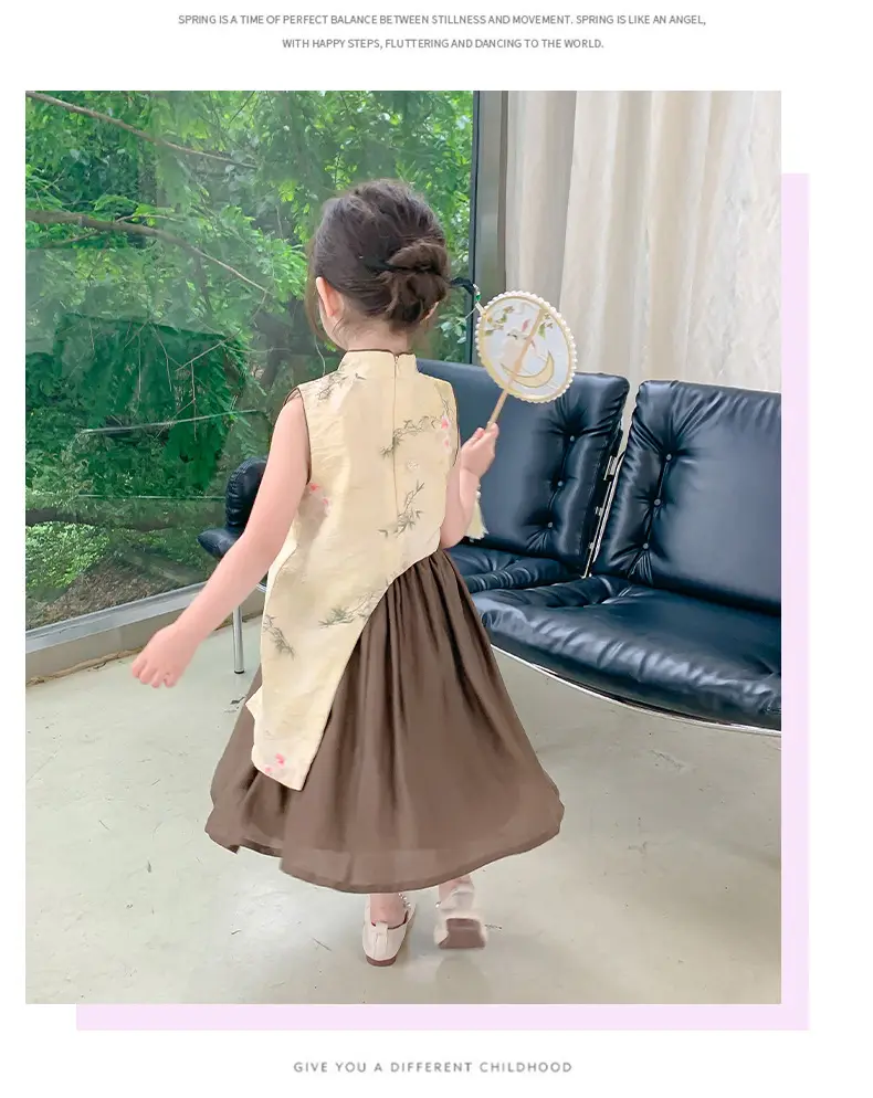 Girls Cheongsam Set Summer 2025 New Hanfu Skirt Brown — feature 10