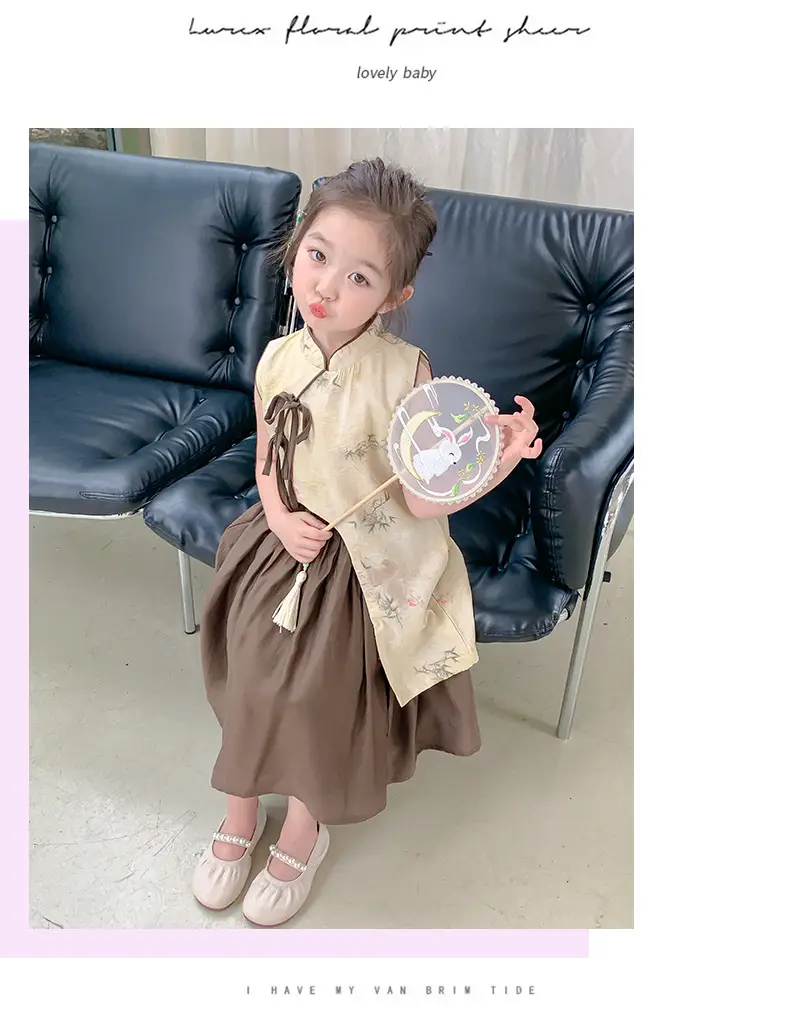 Girls Cheongsam Set Summer 2025 New Hanfu Skirt Brown — feature 12