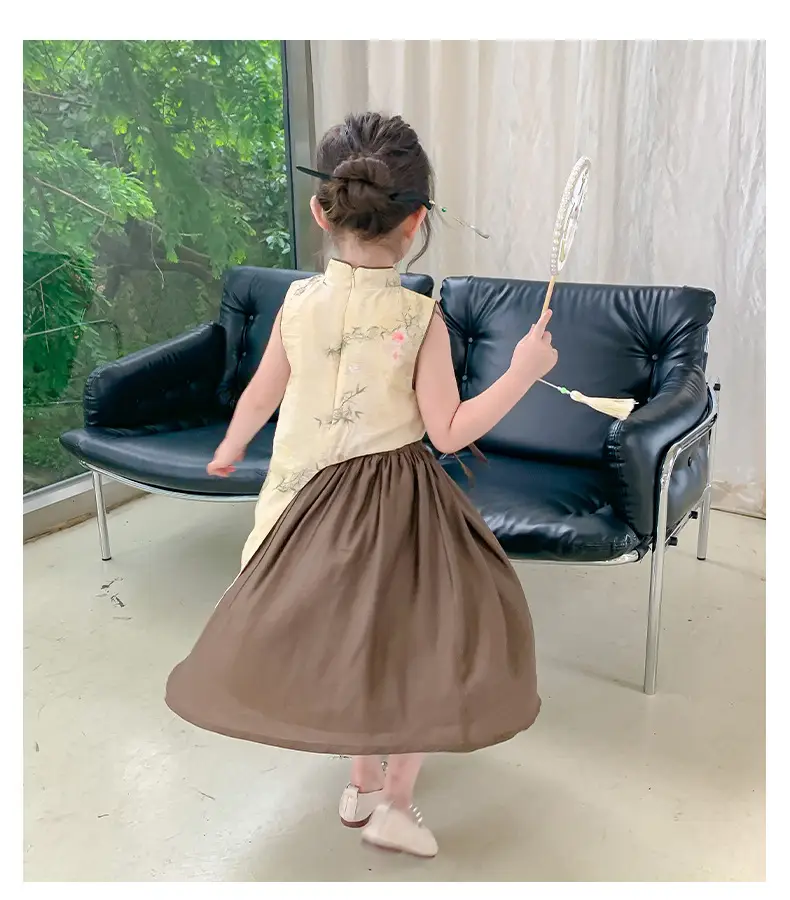 Girls Cheongsam Set Summer 2025 New Hanfu Skirt Brown — feature 13