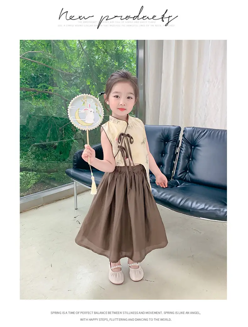 Girls Cheongsam Set Summer 2025 New Hanfu Skirt Brown — feature 14