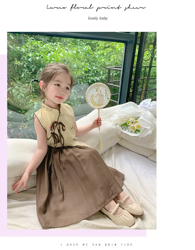 Girls Cheongsam Set Summer 2025 New Hanfu Skirt Brown — feature 17