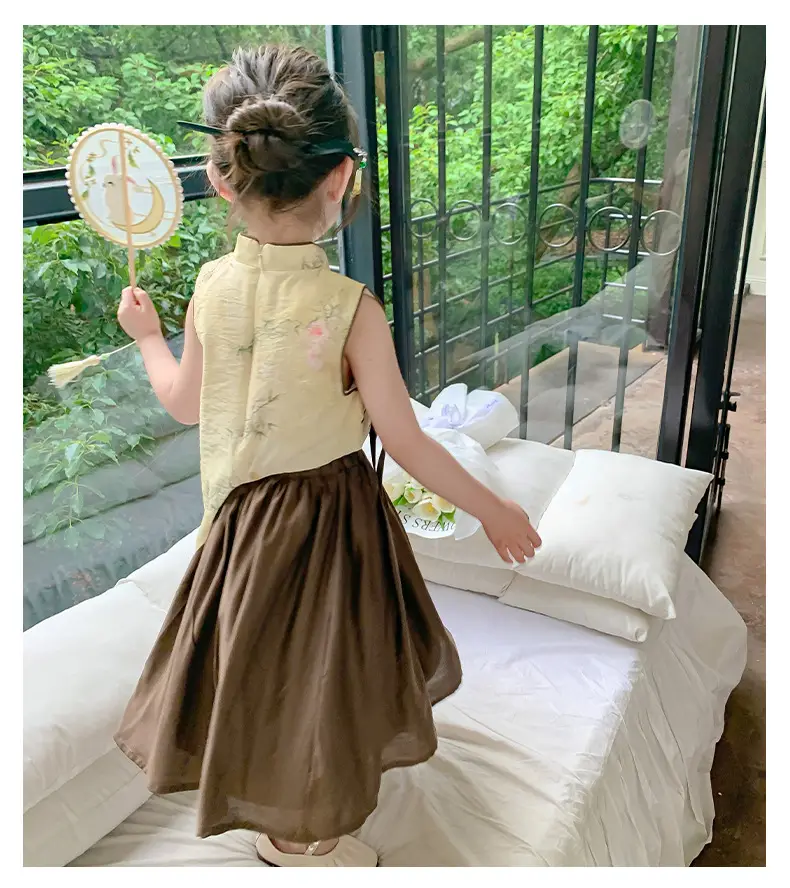 Girls Cheongsam Set Summer 2025 New Hanfu Skirt Brown — feature 18
