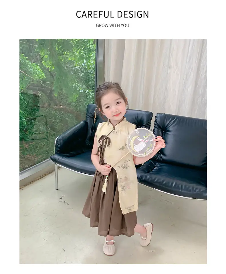 Girls Cheongsam Set Summer 2025 New Hanfu Skirt Brown — feature 2