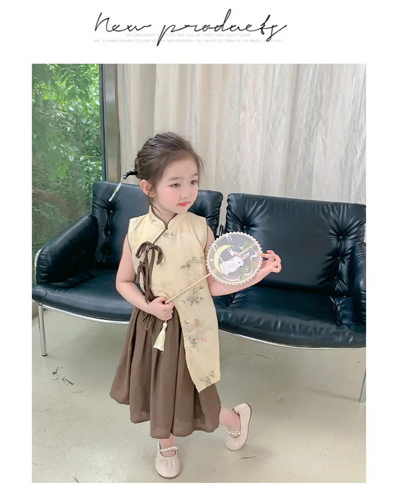Girls Cheongsam Set Summer 2025 New Hanfu Skirt Brown — feature 9
