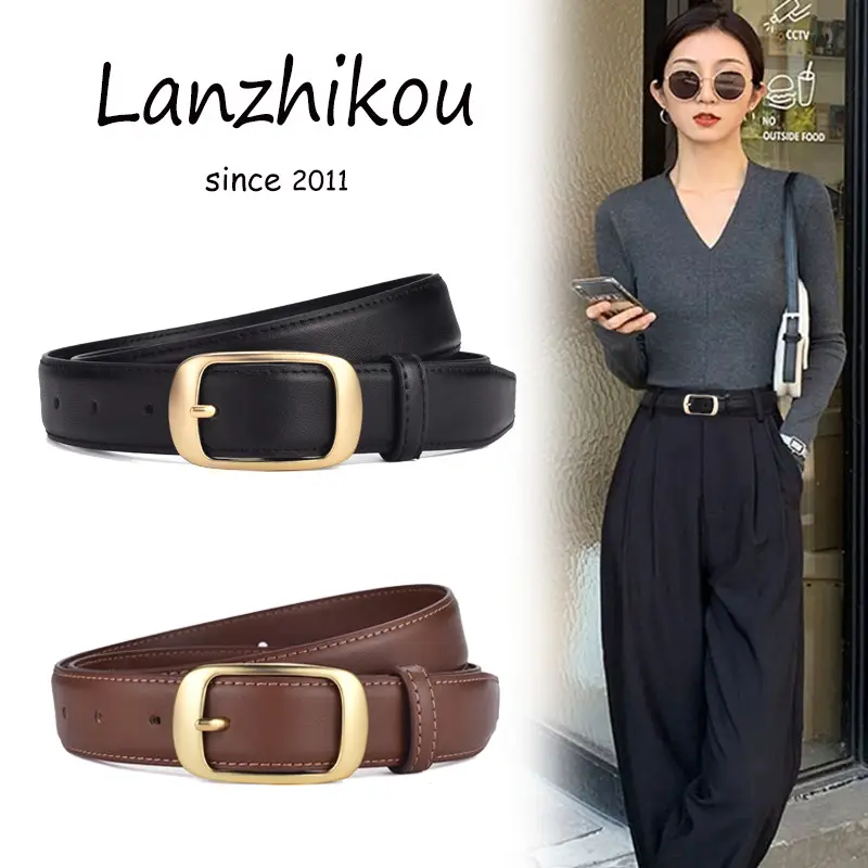 Women's Genuine Leather Belt with Gold Buckle Caramel - Image 14