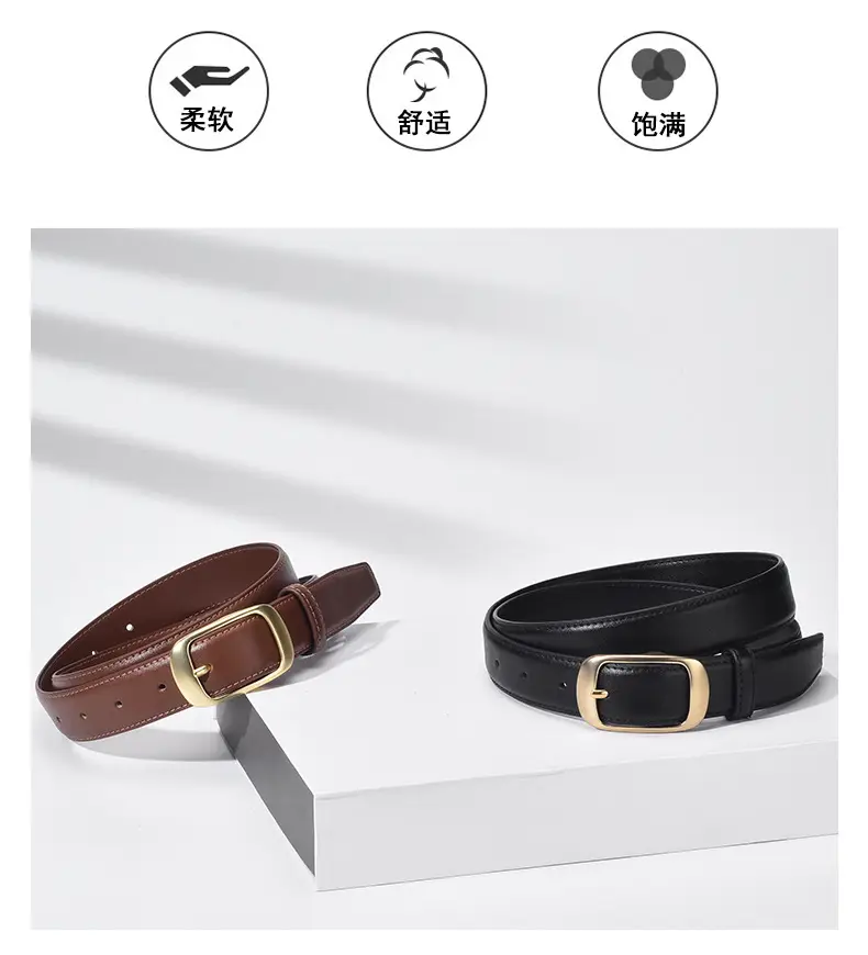 Women's Genuine Leather Belt with Gold Buckle Caramel β feature 12