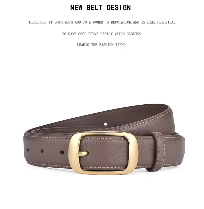 Women's Genuine Leather Belt with Gold Buckle Caramel β feature 18