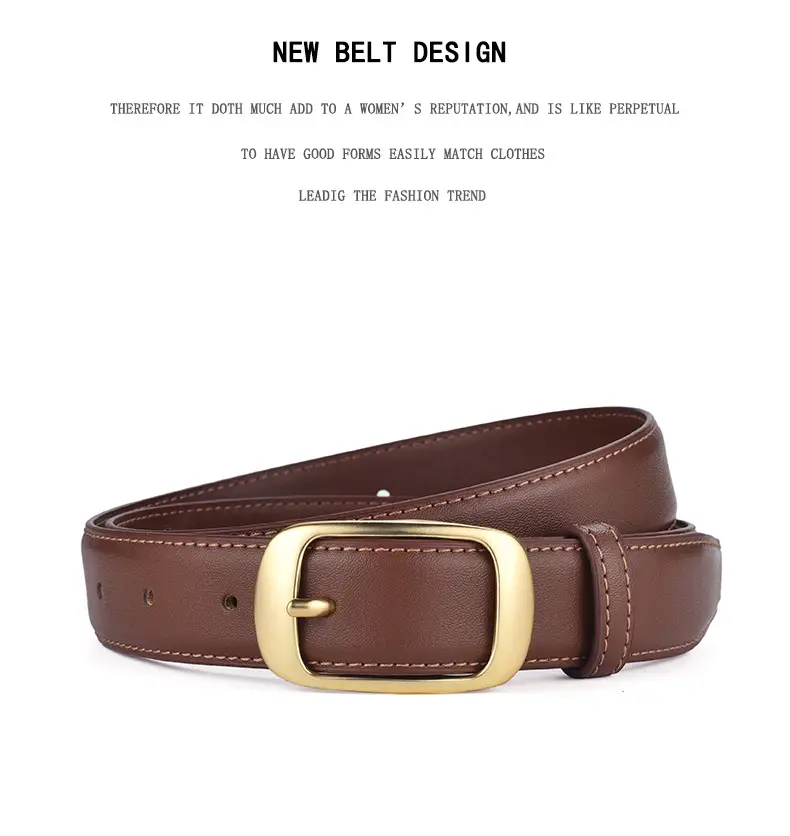 Women's Genuine Leather Belt with Gold Buckle Caramel β feature 19