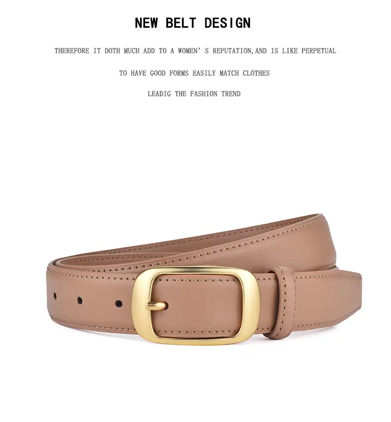 Women's Genuine Leather Belt with Gold Buckle Caramel β feature 20