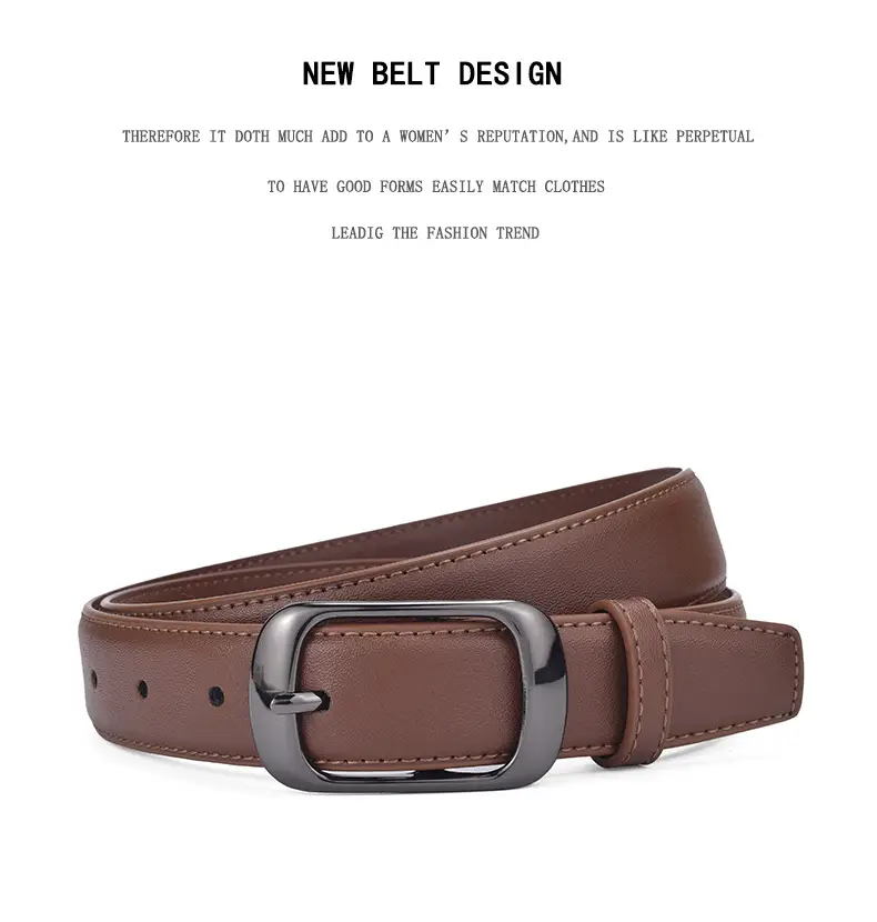Women's Genuine Leather Belt with Gold Buckle Caramel β feature 23