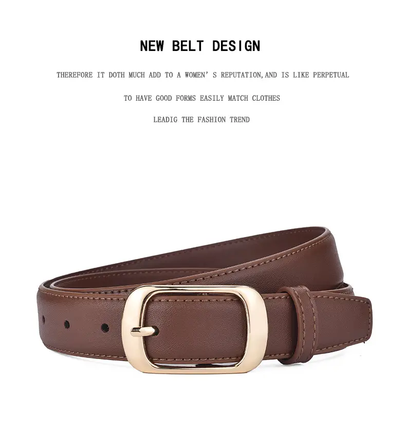 Women's Genuine Leather Belt with Gold Buckle Caramel β feature 27