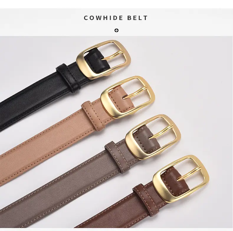 Women's Genuine Leather Belt with Gold Buckle Caramel β feature 6