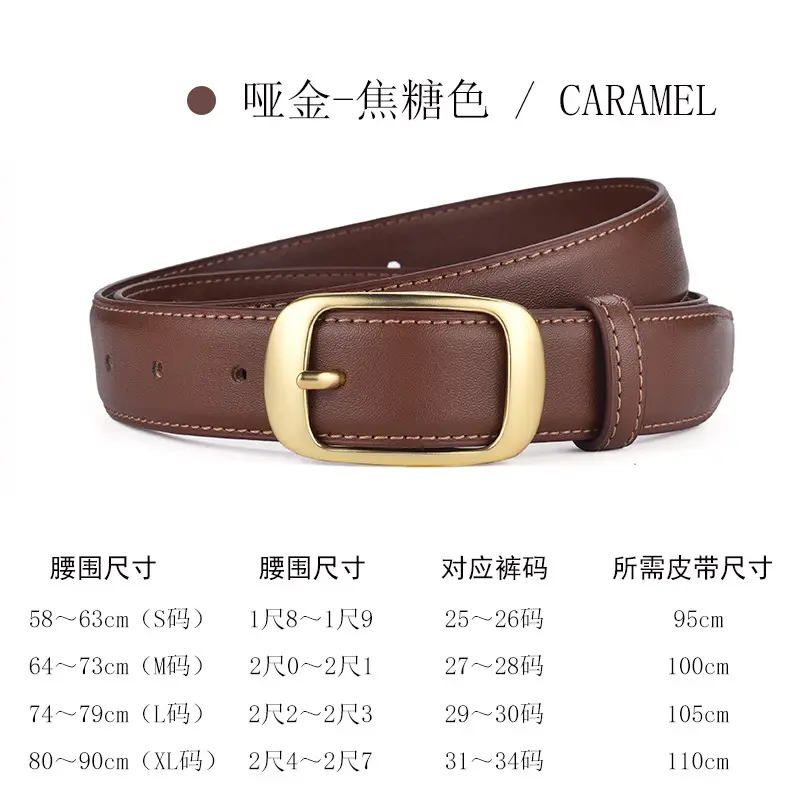 Women's Genuine Leather Belt with Gold Buckle Caramel - Image 10
