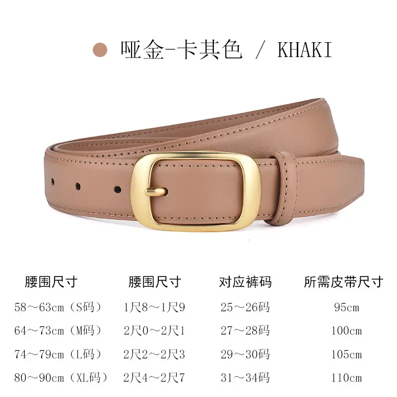 Women's Genuine Leather Belt with Gold Buckle Caramel - Image 11