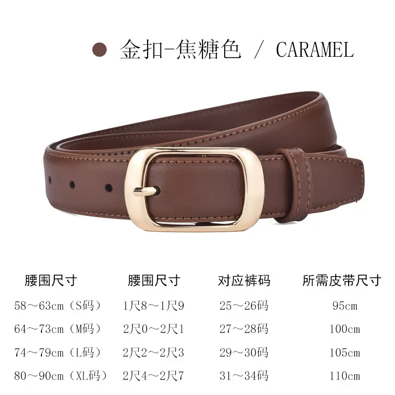 Women's Genuine Leather Belt with Gold Buckle Caramel - Image 2