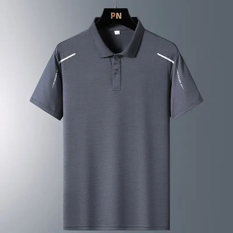 Men's Black Ice Silk Polo Shirt Summer - Image 3