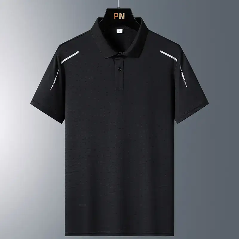 Men's Black Ice Silk Polo Shirt Summer - Image 4