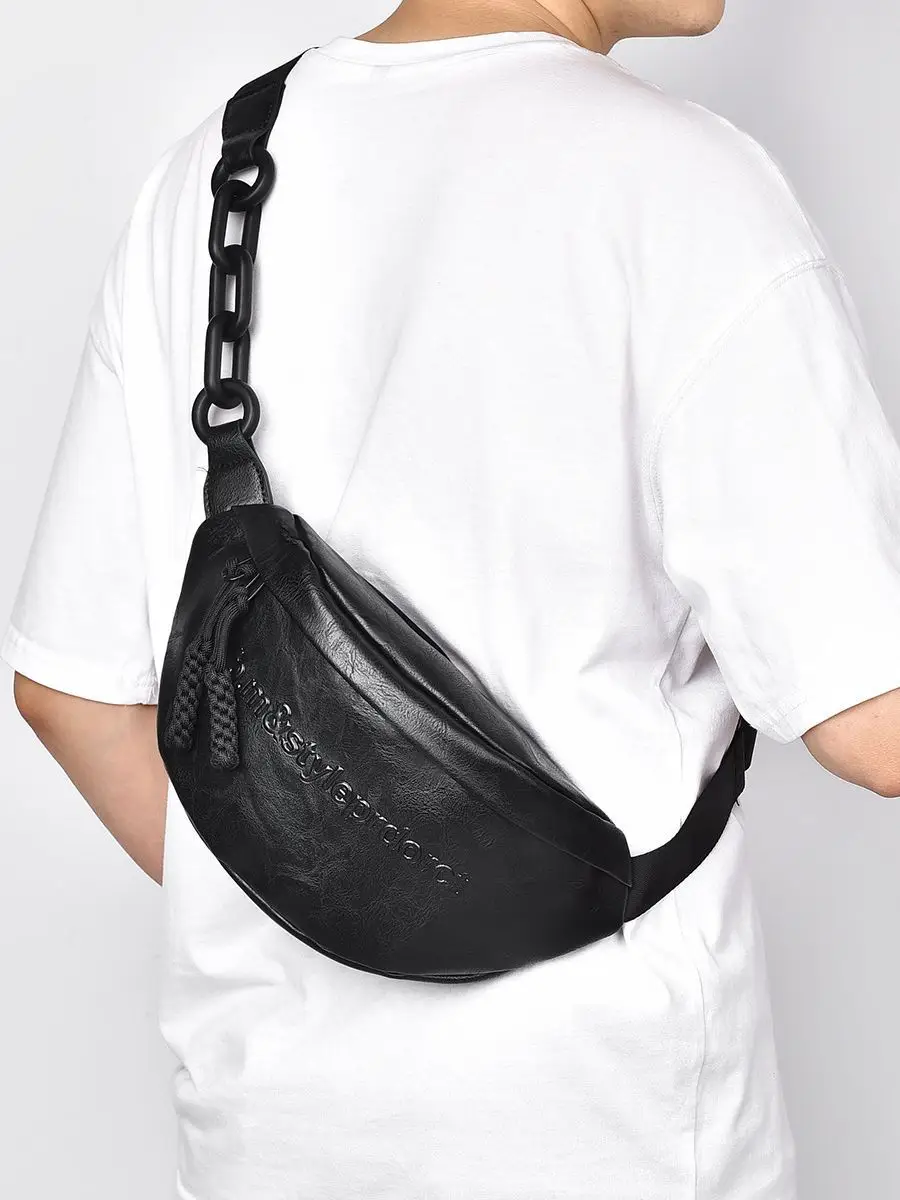 Women's Black Acrylic Waist Bag with Chain Strap - Image 3