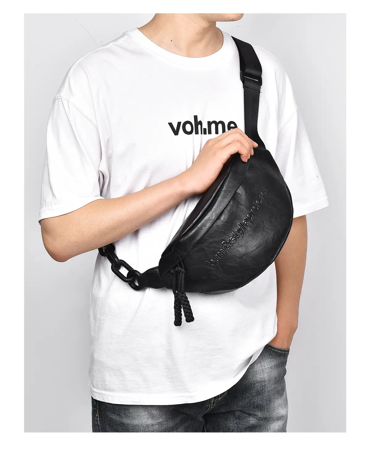 Women's Black Acrylic Waist Bag with Chain Strap — feature 10