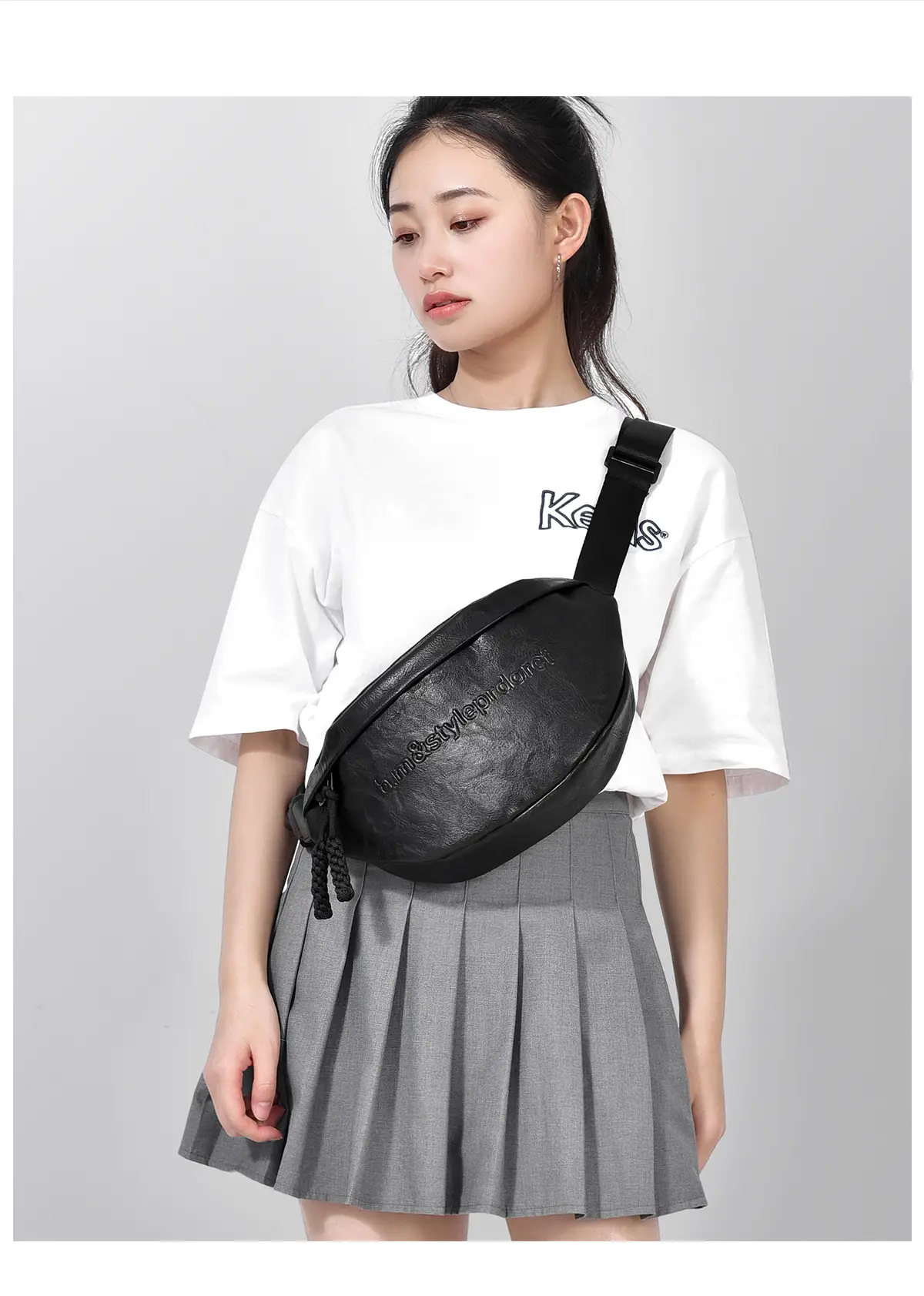 Women's Black Acrylic Waist Bag with Chain Strap — feature 14
