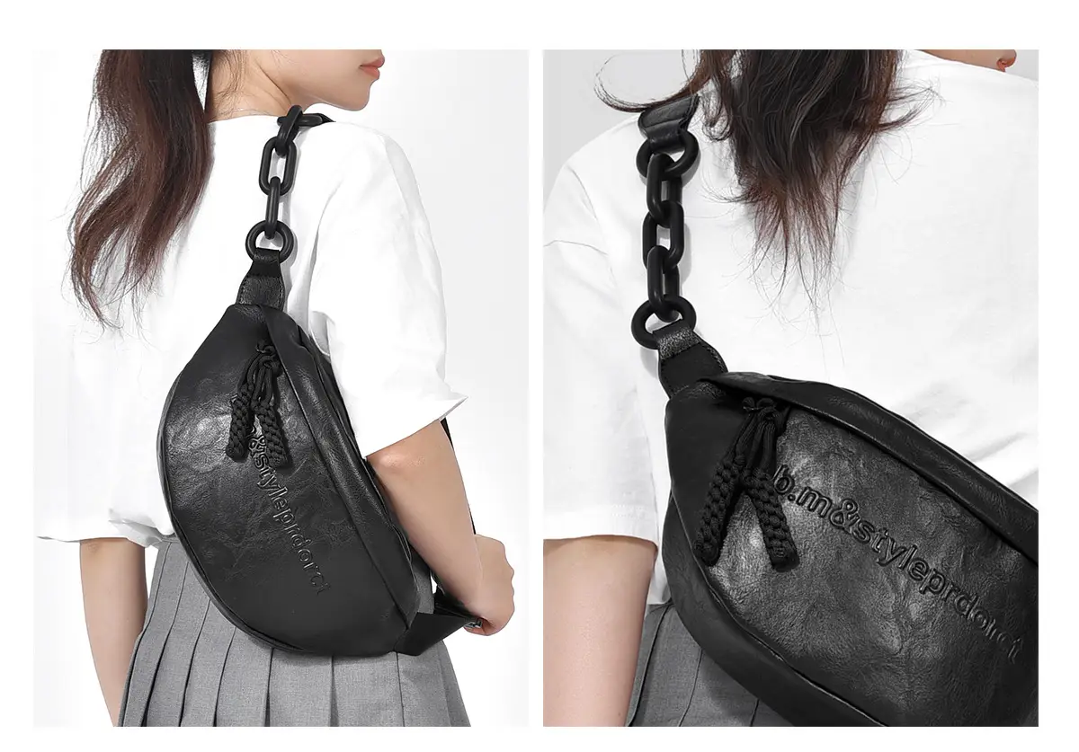 Women's Black Acrylic Waist Bag with Chain Strap — feature 17